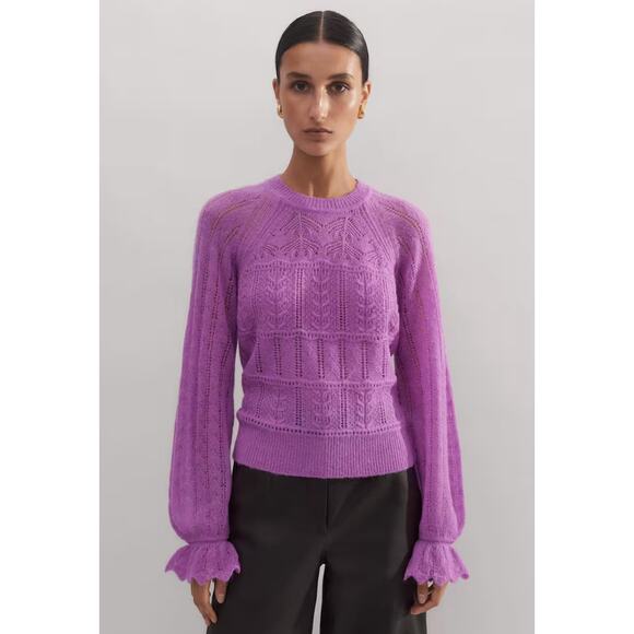 Me + Em Purple Lace Stitch Blouson Sleeve Jumper Sweater size XL - Picture 1 of 6